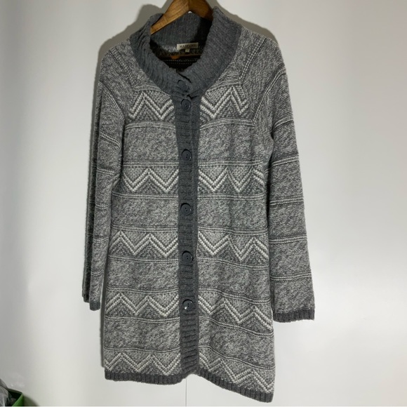 Maryline Italian Made Wool Blend Grey & White Tunic Length Button-Up Sweater LG - Picture 3 of 16